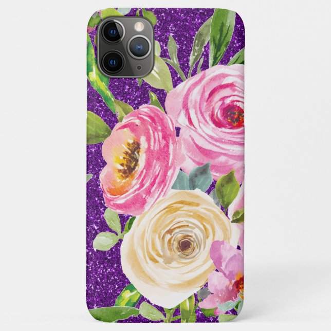 Rose in Rosa und Creme, Lila Glitzer Case-Mate iPhone Hülle (Rückseite)