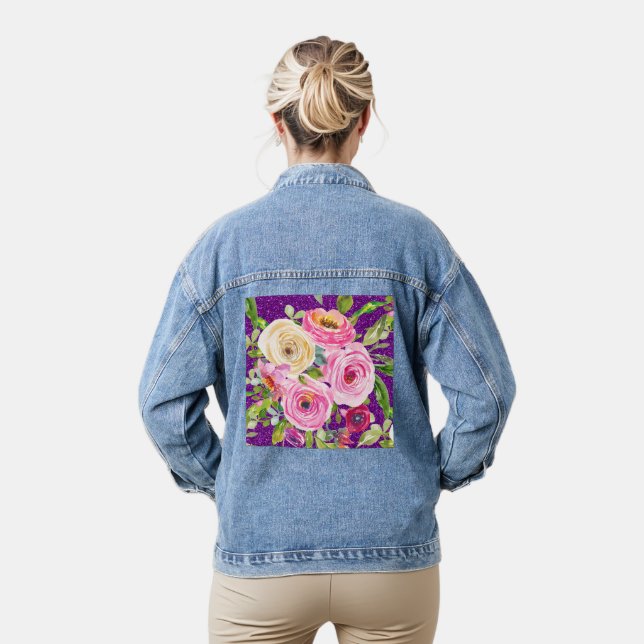 Rose in Rosa und Creme, Lila Glitzer Jeansjacke (Modell)