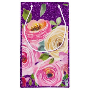 Rose in Rosa und Creme, Lila Glitzer Kleine Geschenktüte