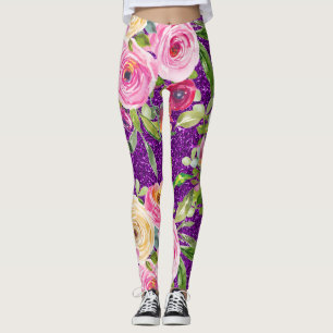 Rose in Rosa und Creme, Lila Glitzer Leggings