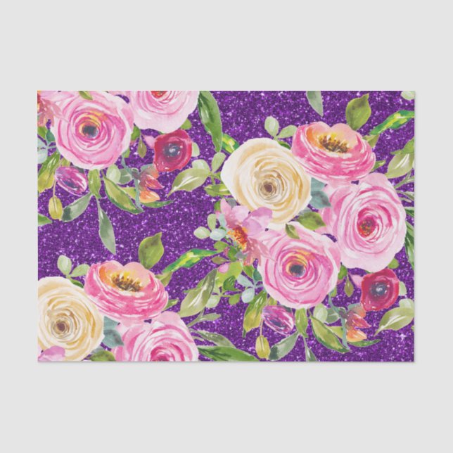 Rose in Rosa und Creme, Lila Glitzer Seidenpapier (Vorderseite)