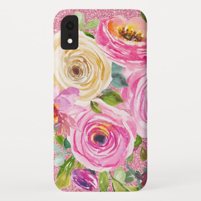 Rose in Rosa und Cremepinot Glitzer Case-Mate iPhone Hülle (Rückseite)