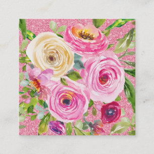 Rose in Rosa und Cremepinot Glitzer Quadratische Visitenkarte