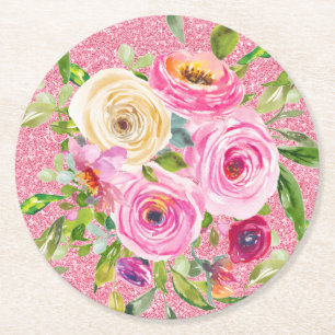 Rose in Rosa und Cremepinot Glitzer Runder Pappuntersetzer