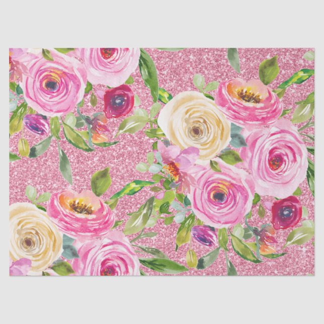 Rose in Rosa und Cremepinot Glitzer Seidenpapier (Vorderseite)