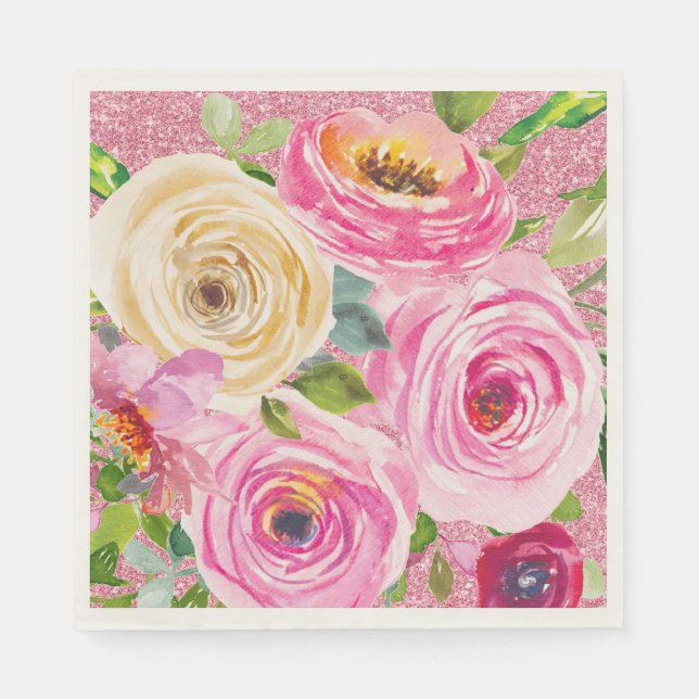 Rose in Rosa und Cremepinot Glitzer Serviette (Vorderseite)
