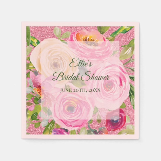 Rose in Rosa und Cremepinot Glitzer Serviette (Vorderseite)