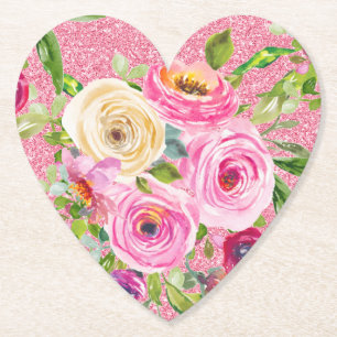 Rose in Rosa und Cremepinot Glitzer Untersetzer