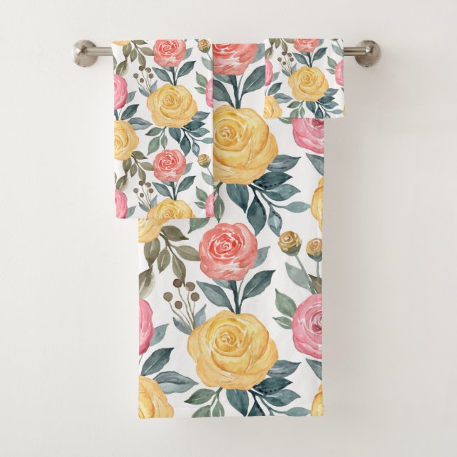 Rose in Rosa und Gelb Badhandtuch Set (Insitu)