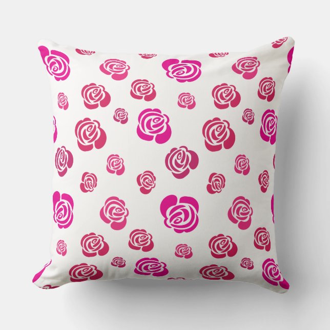 Rose in Rosa und Magenta in Blumenmuster Kissen (Vorderseite)