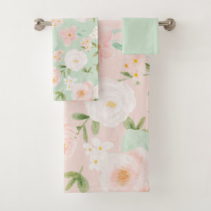 Rose in Rosa und Pfirsich Badhandtuch Set