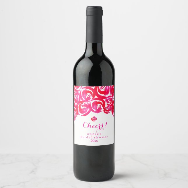 Rose in Rosa und Rot Weinetikett (Vorderseite)