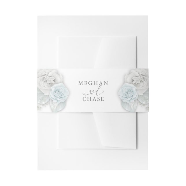 Rose in Weiß und Baby Blue Einladungsbanderole (Vorderseite Beispiel)