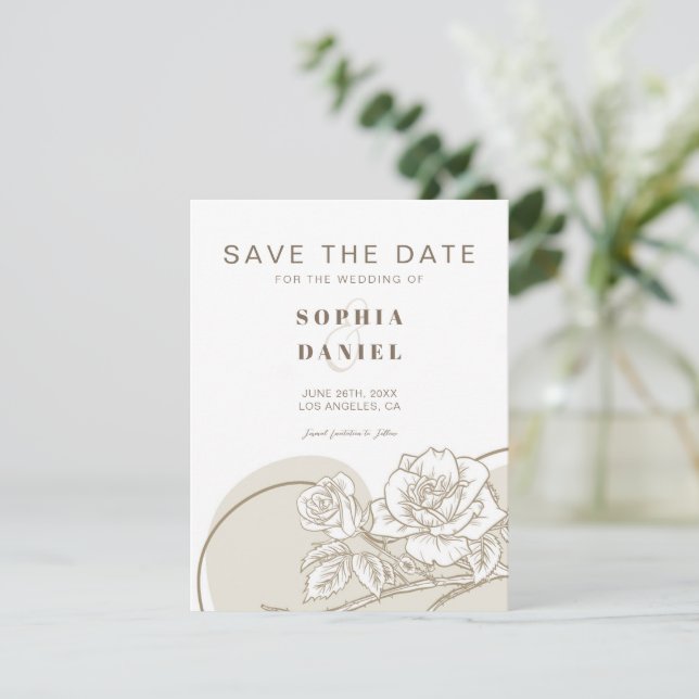 Rose in Weiß und Beige Save The Date (Stehend Vorderseite)
