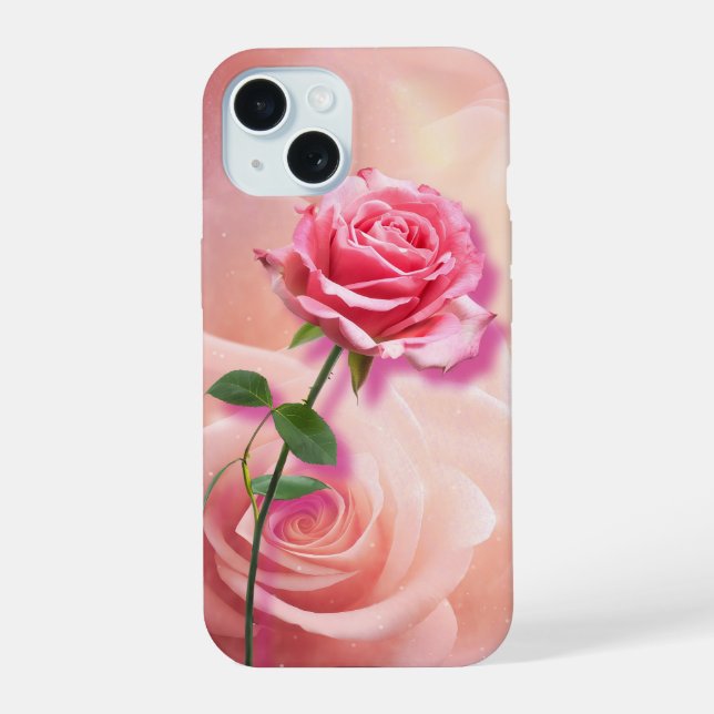 Rose ist eine Rose - Rosa Rose auf rosa Hintergrun iPhone 15 Hülle (Rückseite)