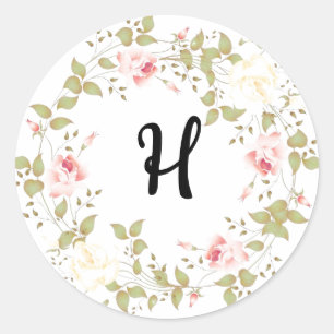 Rose Ivy Monogram Muster Runder Aufkleber