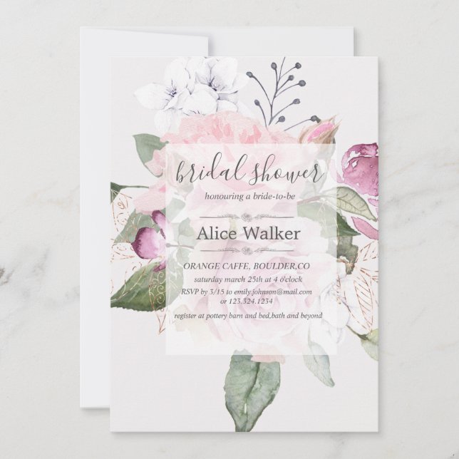 Rose Jardin floral Douche nuptiale Invitation (Devant)