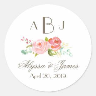 Rose Jardin trois lettres Monogramme Étiquette
