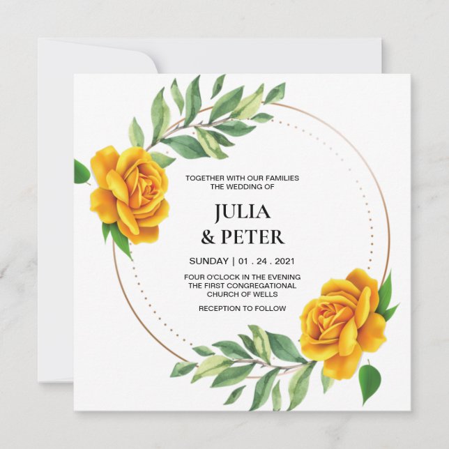 Rose jaune moderne Faire-part de mariage florale (Devant)