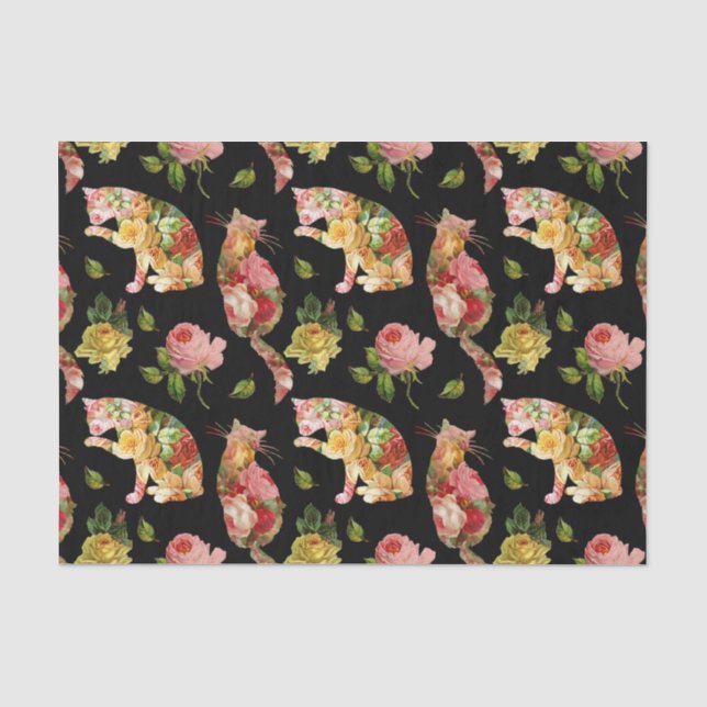 Rose Kätzchen Vintag Floral Seidenpapier (Vorderseite)