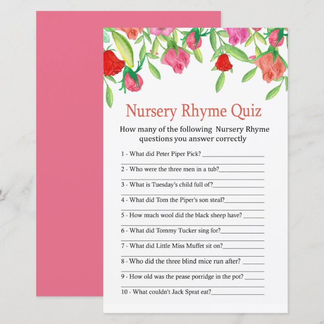 Rose Kinderzimmer Rhyme Quiz Kinderduschspiel (Vorne/Hinten)
