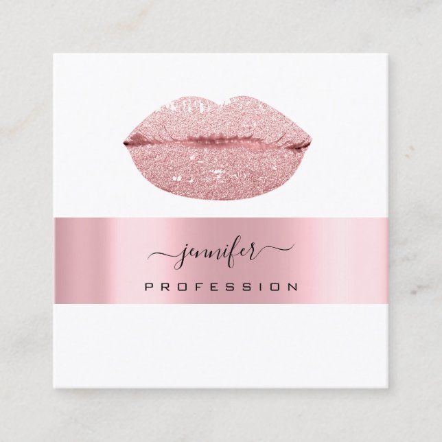 Rose KISS LIPS Makeup Artist White Girly Quadratische Visitenkarte (Vorderseite)
