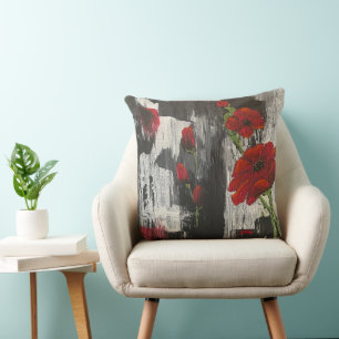 Rose-Kissen aus grauem und rotem Poppy Kissen