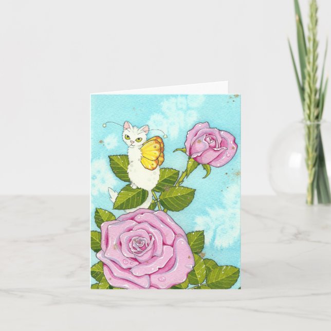 Rose Kitty Fairy Notecard Karte (Vorderseite)