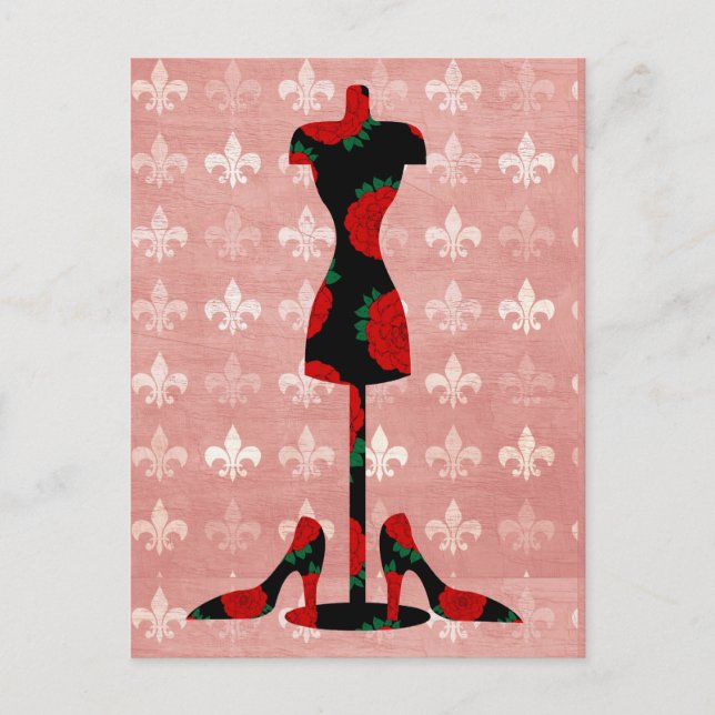 Rose Kleidung Form und Heels Postkarte (Vorderseite)