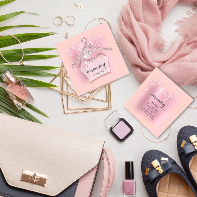 Rose Kleidung Kleidung Mode Shop Rosa Tropfen Quadratische Visitenkarte (Von Creator hochgeladen)