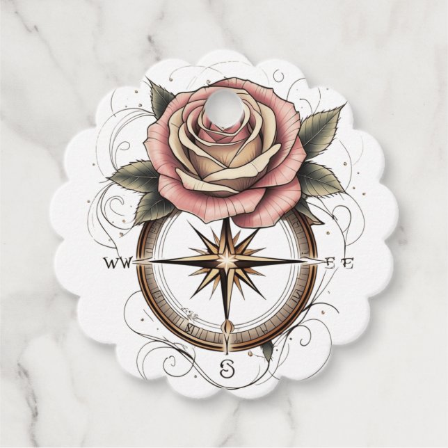 Rose Kompass Tattoo-Inspiriert Design Geschenkanhänger (Vorderseite)