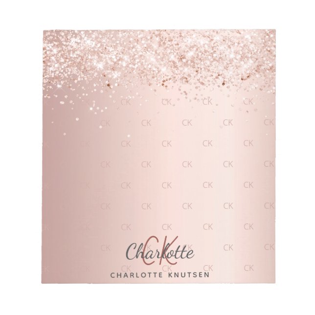 Rose Konfetti Monogramm Muster Notizblock (Vorderseite)