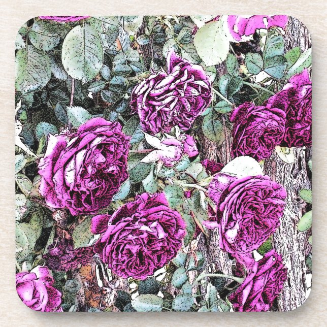 Rose Kontur Getränkeuntersetzer (Vorderseite)