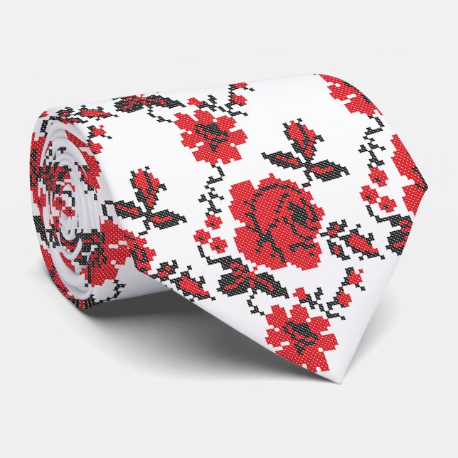 Rose Kreuzstich Krawatte (Gerollt)