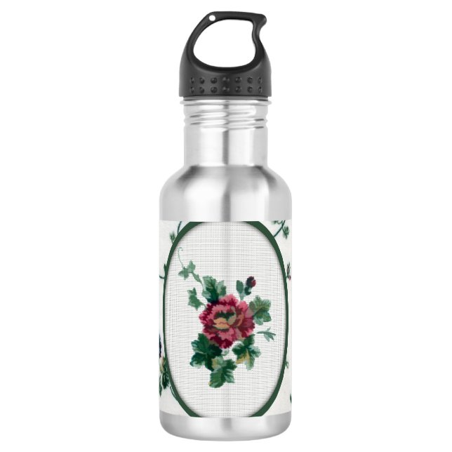 Rose Kreuzstich Trinkflasche (Vorderseite)