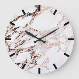 Rose Kupfer Gold Carrara Marmor Schwarz-weiß Stone Große Wanduhr