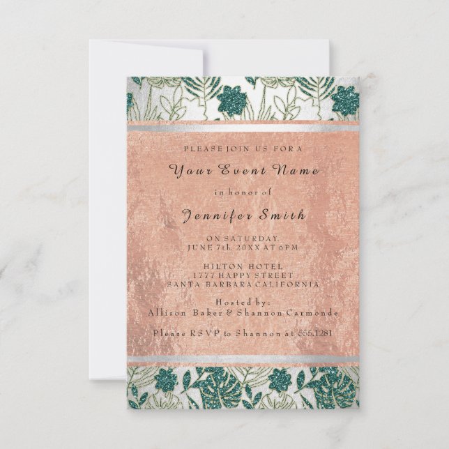 Rose Kupfer Silver Bridal 16. Monstera Palm Einladung (Vorderseite)