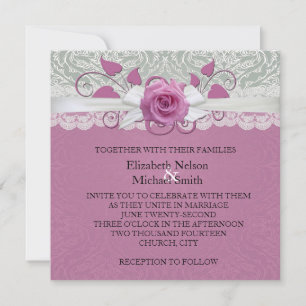 Rose Lace Argent/Pink Mariage damassé Invitation