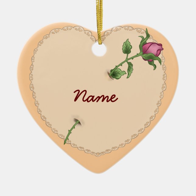 Rose Lacy Heart Keramikornament (Vorne)