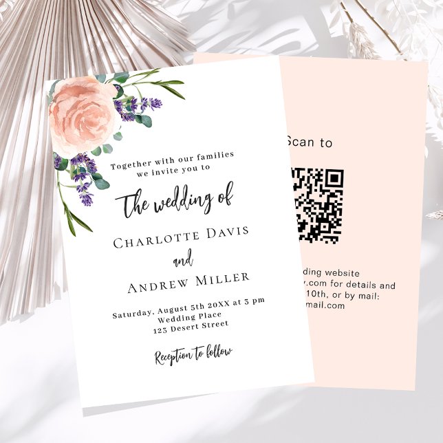 Rose Lavendel Blumengrün QR Code UAWG Hochzeit Einladung (Von Creator hochgeladen)