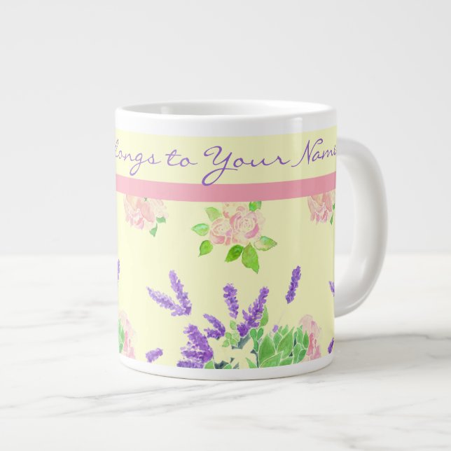Rose, Lavendel, Mock Orange Wasserfarbmuster Jumbo-Tasse (Vorderseite Rechts)