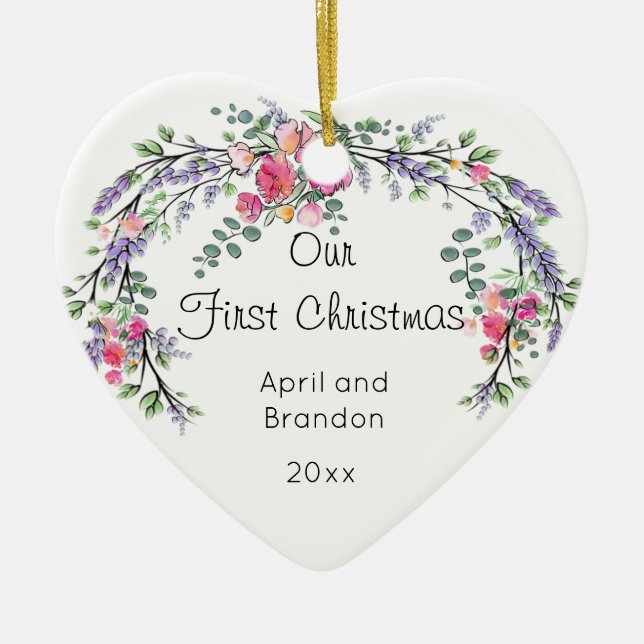 Rose Lavender und Eukalyptus | Erste WeihnachtsWei Keramik Ornament (Vorne)