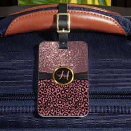 Rose Leopard Haut und Glitzer - Monogramm Gepäckanhänger