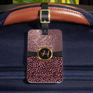 Rose Leopard Haut und Glitzer - Monogramm Gepäckanhänger