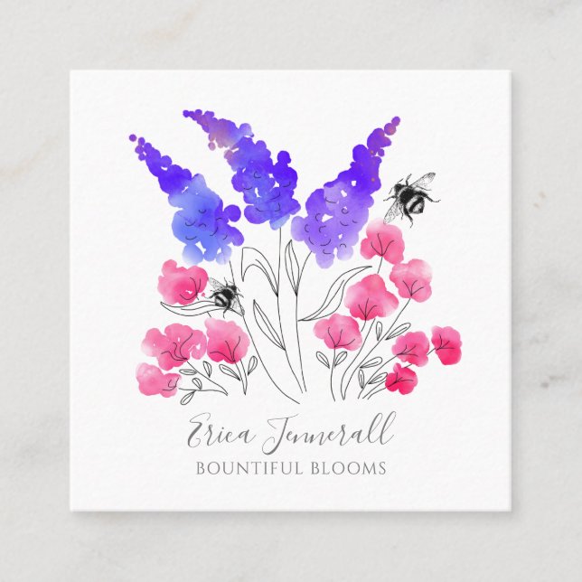 Rose Lilac & Bienen Quadratische Visitenkarte (Vorderseite)