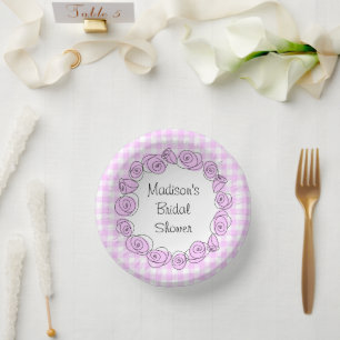 Rose Lilac Circle Karo Brautparty Pappteller