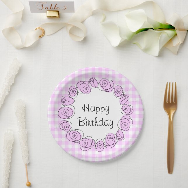 Rose Lilac Circle Karo Geburtstag rund Pappteller (Hochzeit)