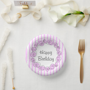 Rose Lilac Circle Strip Geburtstag Pappteller