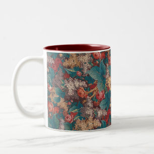 Rose, Lilac, große Blätter Muster Vintager Garten Zweifarbige Tasse