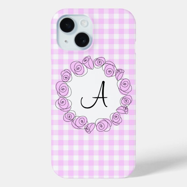 Rose Lilac Karo Monogram iPhone Gehäuse vertikal title_seo2 (Rückseite)